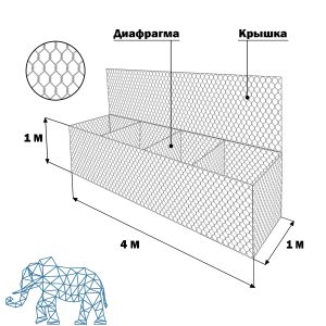 Габион коробчатый  - ﻿﻿﻿4 х 1 х 1 (цинк, 2,7 мм, ячейка 8 х 10) - в наличии