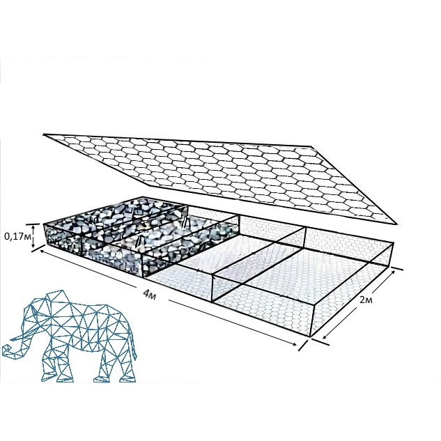 Габион Матрац Рено - 4 х 2 х 0,17 (цинк 2,7 мм, ячейка 8х10)